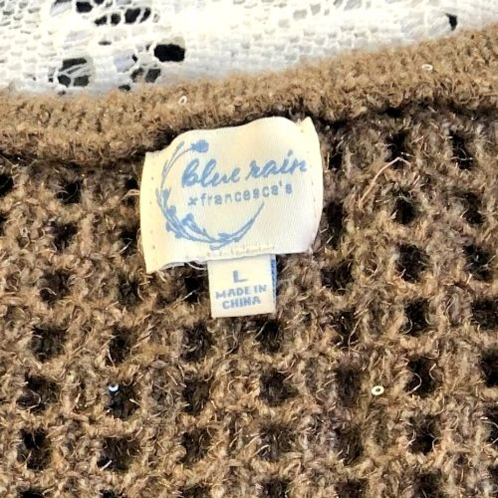 Blue Rain x Francescas Brown Sequin Mesh Cropped Sweater Size L - Picture 15 of 16
